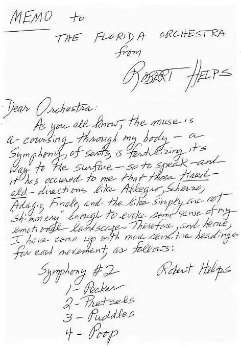 Robert Helps’ fake Memo to the Florida Orchestra